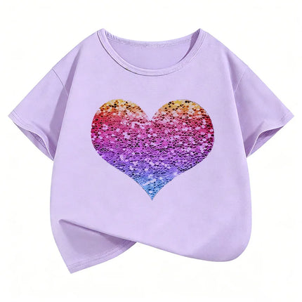 Colorful Love Heart Short Sleeve T-Shirts Y2K Kids Children's T-shirt Boys Girls Summer Spring Casual Top Tee Shirt