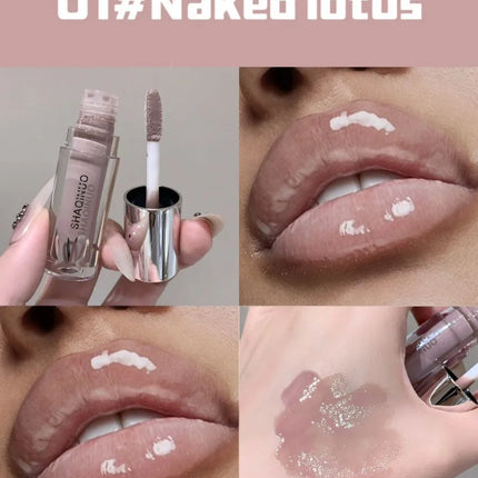 SHAQINUO Water Light Mirror Lip Gloss Lasting Moisturizing Cool Black Silver Gray Pearlescent Fine Sparkling Lipstick Lip Oil