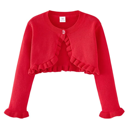 Girls Cardigan Sweater Spring And Autumn White Ruffles Fashion Sunscreen Clothing Cotton Sweater Girls Air Conditioning Shirts