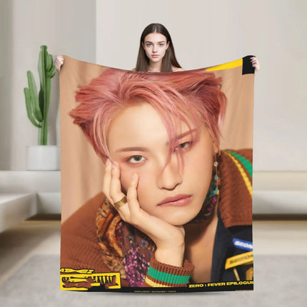 Mingi Kpop Ateez Band Flannel Blanket Autumn  Warm Bedding Throws for Children Outdoor Funny Bedspread Sofa Bed Cover