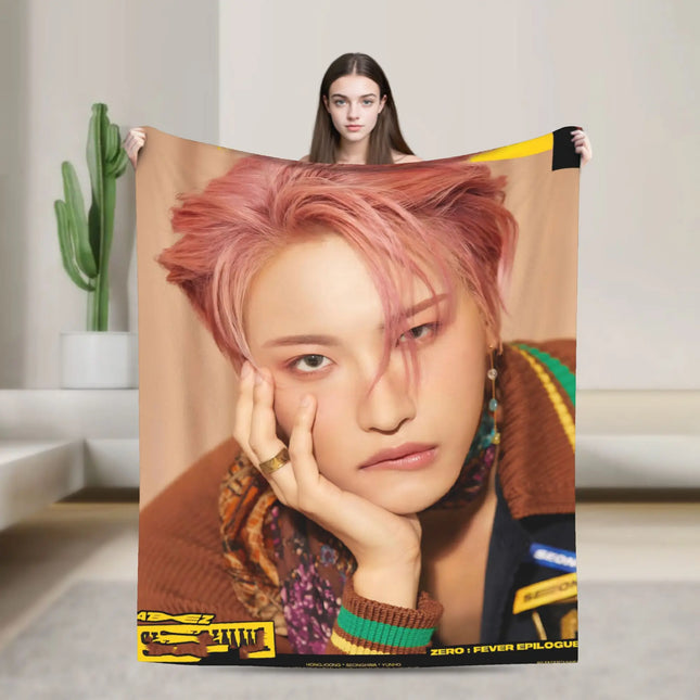 Mingi Kpop Ateez Band Flannel Blanket Autumn  Warm Bedding Throws for Children Outdoor Funny Bedspread Sofa Bed Cover