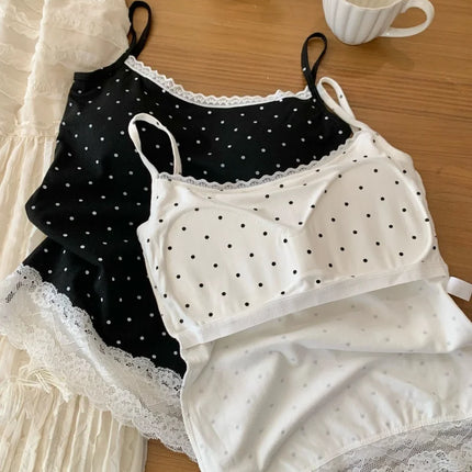 Sweet Sle Lace Polka Dot Svel Tank Top Padded Inner Wear Outerwear for Spring Summer Travel Outfit Casual Women's Vest