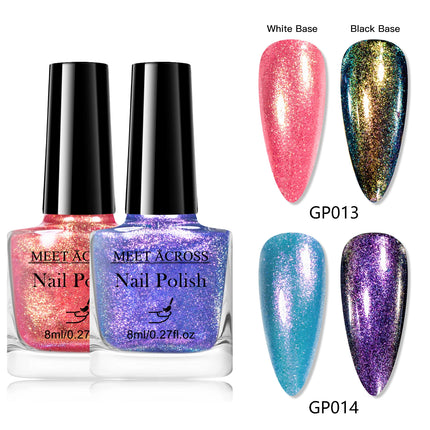 2pcs Chameleon Nail Polish Kit 8ml Natural Dry Saving Time Long Lasting Glitter Nail Art Polish For Manicure DIY Nail Supplies