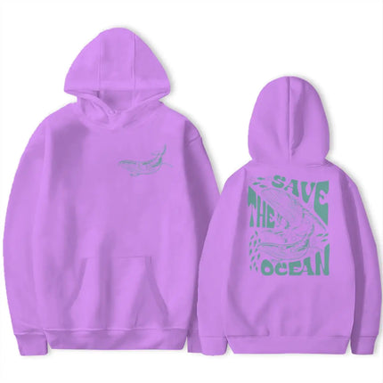 Save The Ocean Vintage Shark Hoodie 90s Graphic Sweatshirts Ocean Pullover Marine Life Whale Hoodies For Women Men Gifts
