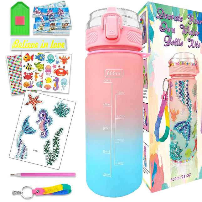 Decorate Your Own Water Bottle Kits for Girls Age 4-6-8-10,Mermaid Painting Crafts,Fun Arts and Crafts Gifts Toys for Girls Birt