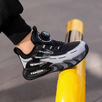 Children Sports Shoes New Rotating Buckle Winter Plush Warm Walking Shoes Boys Non Slip Lightweight Outdoor Running Tennis Shoes