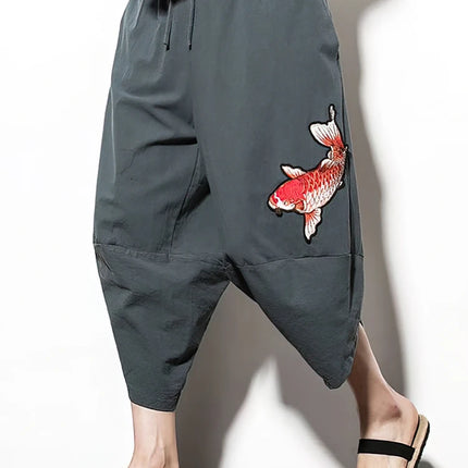 Chinese Embroidery Summer Cotton Linen Shorts Men Baggy Wide leg Casual Capris Pants Male Sport Running Shorts 2025