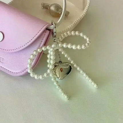 2025 New Korean Sweet Pearl Bow Keychain Heart Pendant Keyring Y2K Aesthetic Key Holder for Girls Bag Pendant Accessories