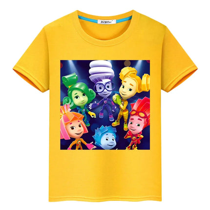 Russian The Fixies cartoon T-shirt 100%Cotton Short Tops y2k one piece anime Tees boys girls clothes Summer Casual kids clothes
