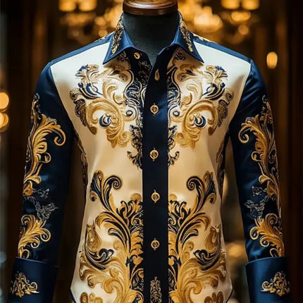 Men Luxury Western Lion Long Sleeve Button Up Shirt Floral Gold 3d Print Hawaiian Shirt Men Women Fashion Design Blouse Slim New