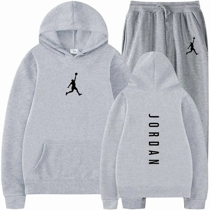 Autumn Wintern Mens 2-Piece Tracksuit Jordan Print Hoodie + Joggers Set Casual Sportswear for Gym Workout Basketball Daily Wear