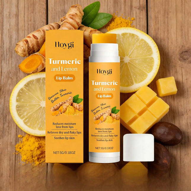 Hoygi Turmeric and Lemon Lip Balm Lip Brightening for Dark Lips Care Dry Lips Treatment Dead Skin Remover Moisturizing Lip Balm