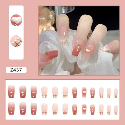 Sparkling Diamond 24 Pcs Press on Nails Pink Nail polish Glossy Artificial Finger Manicure Reusable False Nails