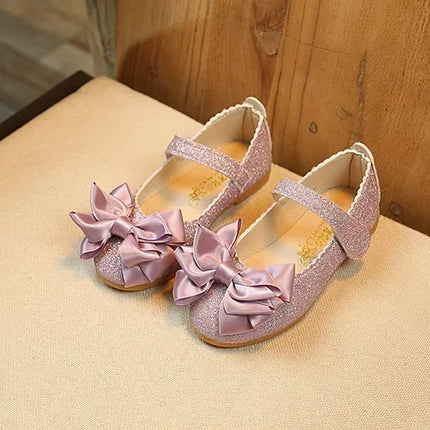 Girls Leather Shoes for Toddlers Kids Big Children Flats Glitter with Bow-knot Princess Sweet Bling Dress Shoes for Dance Party