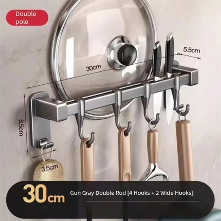 Kitchen Storage Rack Non-perforated shelves Wall Mounted with Movable hook Spoon Holder Organizer Kitchen Utensil Accessories