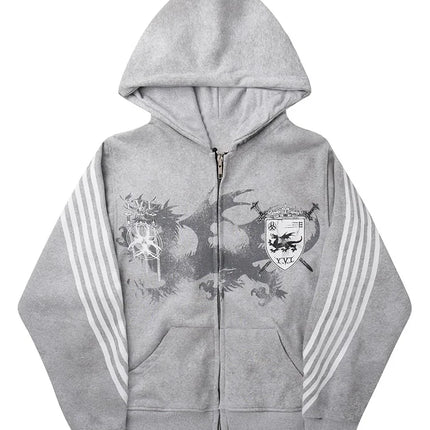 Y2K Gothic Punk Printed Men's and Women's Street Fashion Hooded Sports Shirt Hip Hop Retro Harajuku Loose Zip-up Hoodie