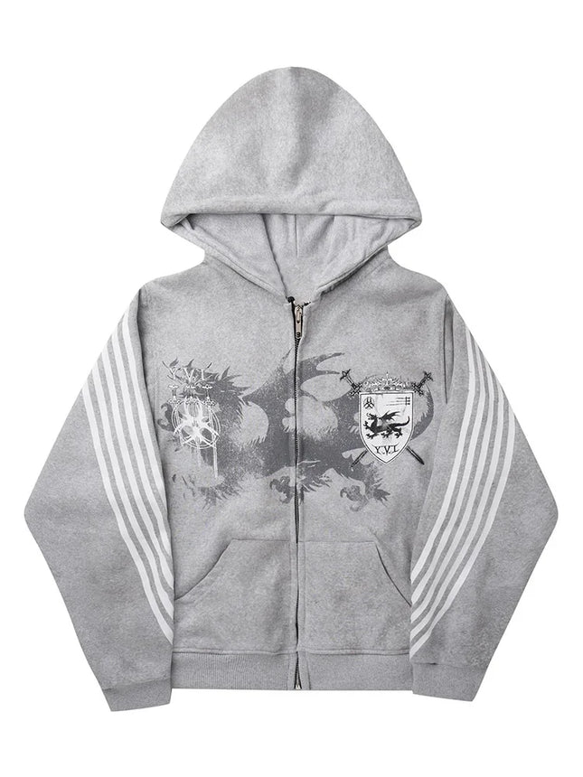 Y2K Gothic Punk Printed Men's and Women's Street Fashion Hooded Sports Shirt Hip Hop Retro Harajuku Loose Zip-up Hoodie