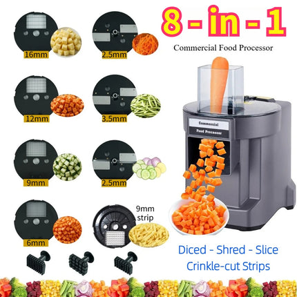New 8 IN 1 Commercial Electric Food Processor Multifunctional Vegetable Cutter for Dicing, Slicing, Shredding and Strip Cutting
