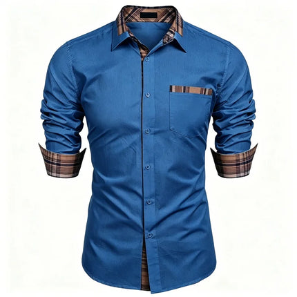 Men's shirt checkered contrasting long sleeved shirt, business casual button up shirt, personalized and trendy men's clothing
