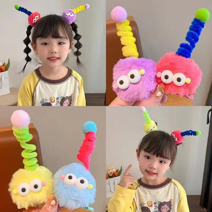 1/5pcs Colorful Little Monster Hairpins Girls Kid Cartoon Plush Antenna Briquettes Hair Clips Barrette Big Eye Doll Headwears