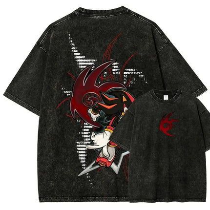 Classic Anime Manga Games Sonic Peripherals Print T-shirts Fashion Loose Casual Oversized Tee Men Women Retro Washed Cotton Tops