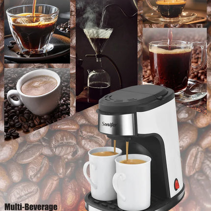 Sonifer 2-Cup Drip Coffee Maker SF-3540 (240ml), 450W, Includes 2 Porcelain Mugs, Reusable Filter, One-Touch Control