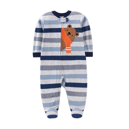 Newborn Baby Rompers Autumn Winter Zipper Fleece Sleepsuit Clothes Cute Fox Animal Footed Warm Baby Pajamas Babe Jumpsuit 0-12M