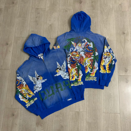 Streetwear Shinning Diamond Zipper Terry Hooded Hoodie for Men Oversized Contrast Color Cardigan Rhinestone Sweatshirt Jacket
