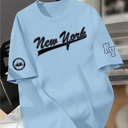 New men's summer design letter print soft and breathable round neck T-shirt summer outdoor street quick drying top