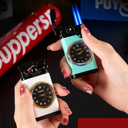 Creative Real Watch Metal Rocker Arm Butane Gas Torch Lighter Windproof Double Jet Flame Cigar Lighters Smoking Gadgets For Men