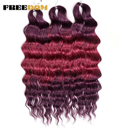 FREEDOM Synthetic Braiding Hair Extensions Deep Wavy 24 inch Long Curly Braids Hair Ombre Brown Rainbow Twist Crochet Hair