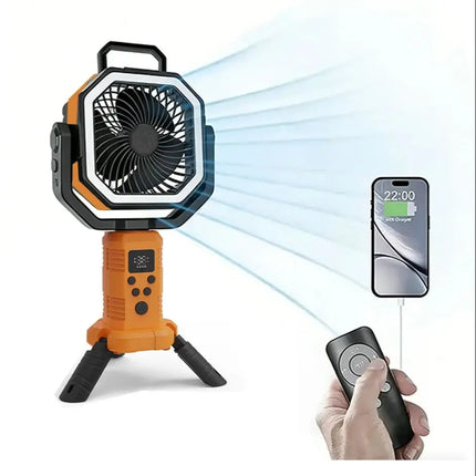 30000mAh Portable Camping Fan Light 4-Gear Wind Speed Outdoor Tripod Stand, with 3 Brightness LED Lights USB Charging Desk Fan