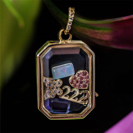 Vintage personality picture box pendant with adjustable DIY accessory pendant, hollow design, transparent box