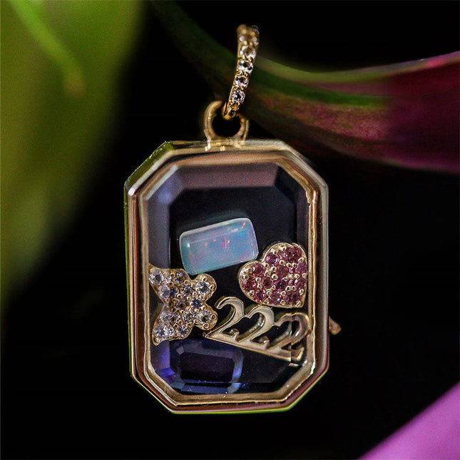 Vintage personality picture box pendant with adjustable DIY accessory pendant, hollow design, transparent box
