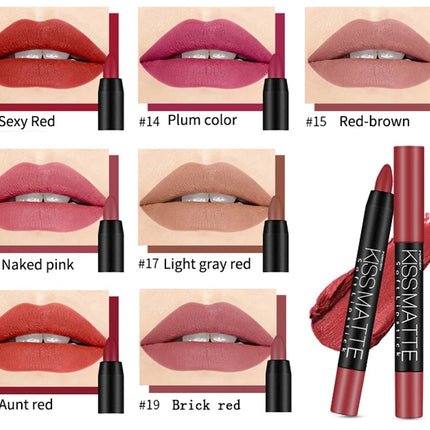 19 Colors Sexy Matte Lip Stick Lipliner Lip Liner Pencil Lasting Nude Rotatable Lipsliner Pen Set Beauty Makeup Tool Cosmetic