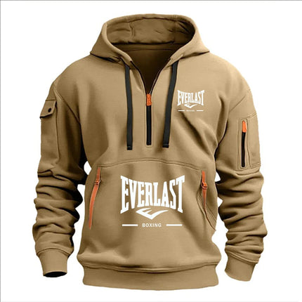 Fashion autumn and winter men's brand clothing multi-zipper design printed hoodie casual sweatshirt loose hooded jumper