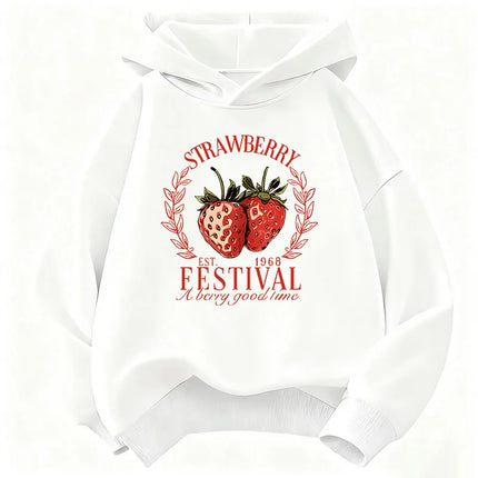 Strawberry Design Printed Hoodies Children's Sweatshirt Cute Hoody for Boys Girls Long Sleeve Casual Clothes