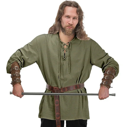 1Men's Renaissance Shirt Pirate Medieval Viking Top Cotton Linen Shirts Men Long Sleeved Halloween Costume