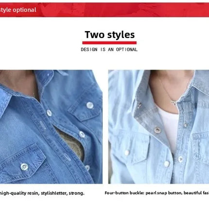 Slim Fit Cotton Denim Shirt Long Sleeve Women's Spring Autumn Summer Student Professional Outerwear Fashionable Casual Top