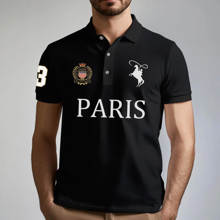 2025 Business Casual Men's Golf Polo Shirt Fashion Letter Print T-shirt Parisian Style Breathable Comfortable High-end Lapel Top