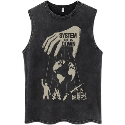 Washed Rock Band System of A Down Mezmerize Tank Tops Men's Retro Hip Hop Gothic Sleeveless T-shirt Oversized Cotton Vests Gifts