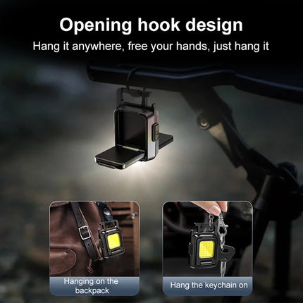 Mini Multifunctional LED Flashlight Keychain Light Double COB Lights USB Rechargeable with 90° Foldable Emergency Portable Light