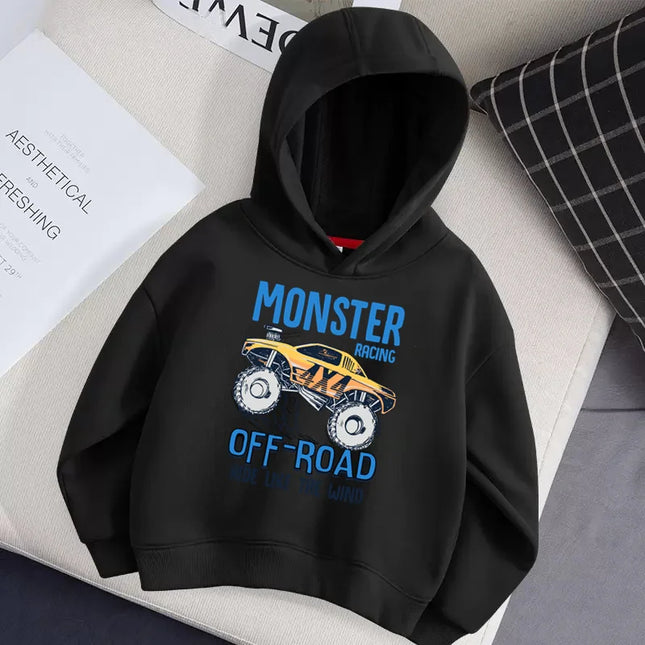 Aimi Lakana Monster Truck Childrens Hoodie Long Sleeve Cotton Coat Baby Boy Cartoon Hoodie Casual Pullover