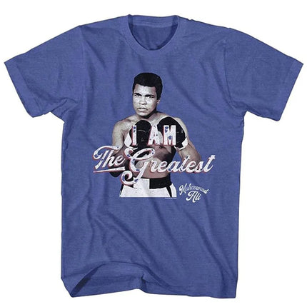 Muhammad Ali American Retro Punk Style Summer Loose Short Sleeve T-Shirt Linen Material Stripe Pattern round Neck Thin Fabric