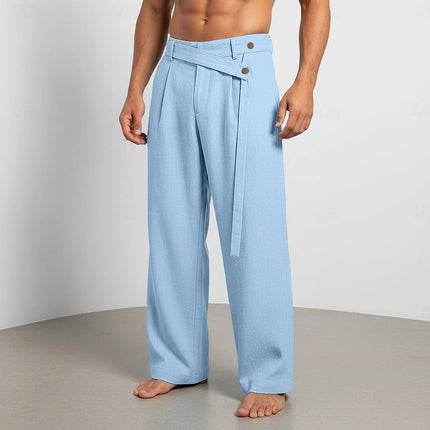 2026 Men's Spring New Models, Large Size American Slanted Waist Linen Casual Trousers for Men with White Background