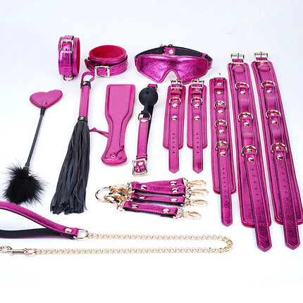 XXOO BDSM Bondage Restraints Set for Couples - PU Leather Sex Toys Kit with Harness Belt, Cuffs, Blindfold, Gag Adult Games