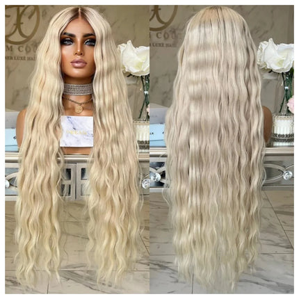 Long Natural Ash Blonde Curly Short Dark Root Ash Blonde Body Wave Wig Ombre HD Invisible Lace Front Wig Layered Middle Part Wig