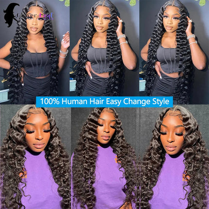 12A Deep Wave Bundles Human Hair Brazilian Remy 30 32 Inch Raw Curly Hair Bundles 100% Human Hair Extensions 3/4 PCS Double Weft Wet Human Hair Bundles Thick Full Ends Soft Bouncy Hair For Women Salon Grade Long Lasting Luxur