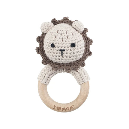 Amigurumi Cartoon Animal Baby Rattle Cute Wooden Ring Handhold Newborn Rattle Toys Handmade Pacifier Clips Kids Educational Toys