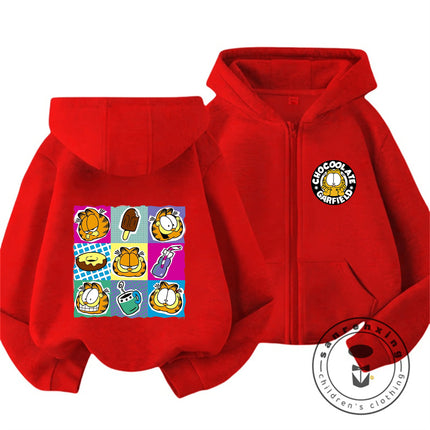 New Garfield Cute Kawaii Zip Hoodie For Kids Boys Girls Autumn Winter Cartoon Trendy Children Hooded Sweatshirt 3 14T
